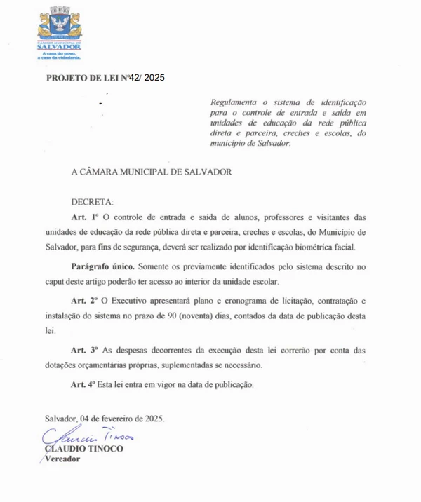 Projeto institui identificação biométrica facial nas escolas municipais por Reprodução
