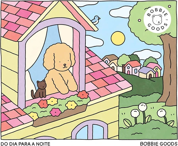 1º) Do dia para a noite - Bobbie Goods (Harper Collins). Livro de colorir: acompanhe os dias ― e as noites ― de Momo, a cachorrinha mais fofa de todo o universo Bobbie Goods. por Reprodução