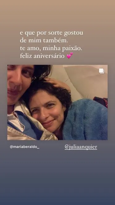 Julia Anquier ganha declaração da namorada, Maria Beraldo  por Reprodução/Redes Sociais 
