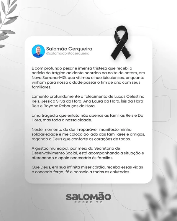 Prefeito lamentou as mortes por Reprodução