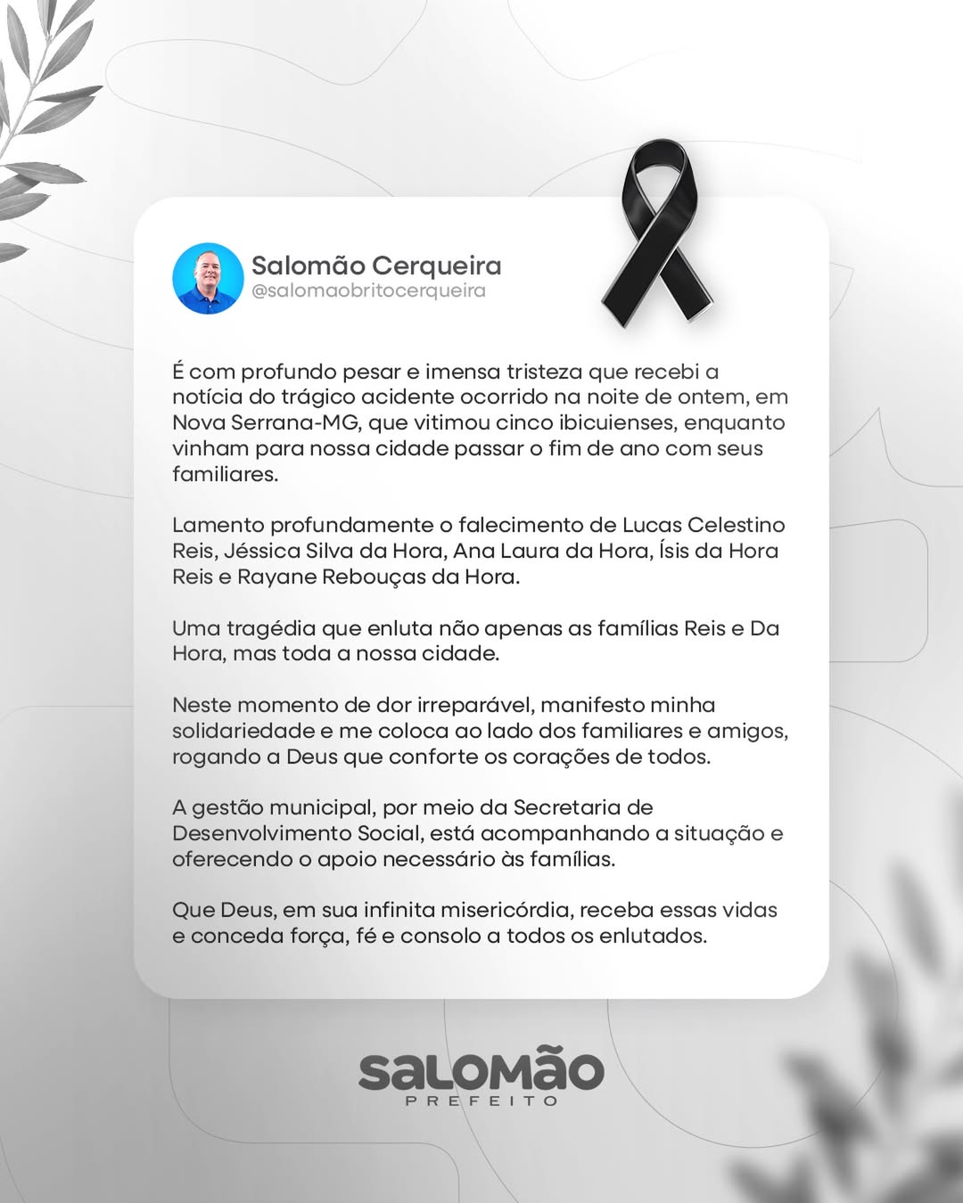 Prefeito lamentou as mortes por Reprodução