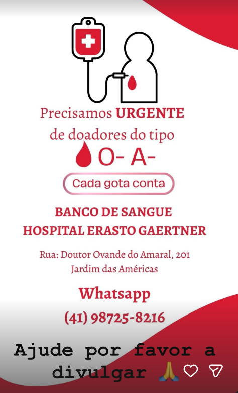 Campanha de doação de sangue para Isabel Veloso por Reprodução