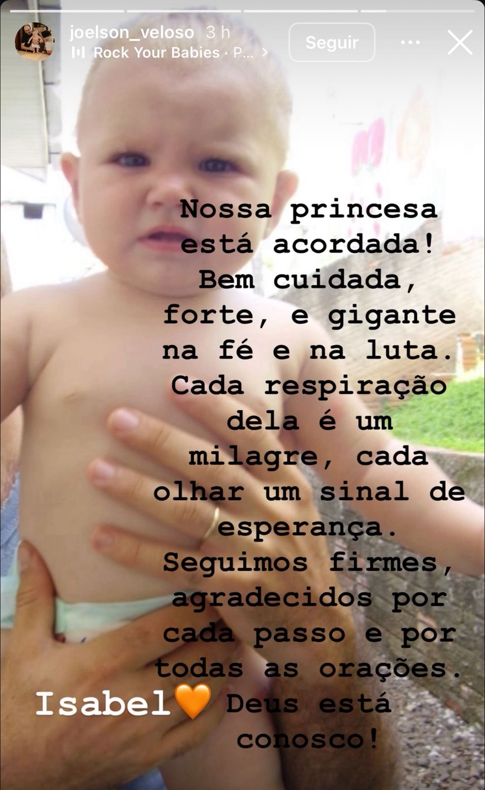 Anúncio da extubação de Isabel Veloso por Reprodução