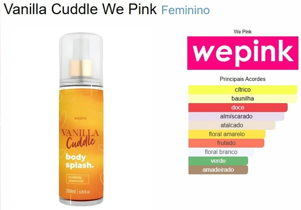Body Splash Vanilla Cuddle Desodorante Colônia 200ml – WePink: opção floral ambarada com baunilha, notas de tangerina e jasmim. por Reprodução