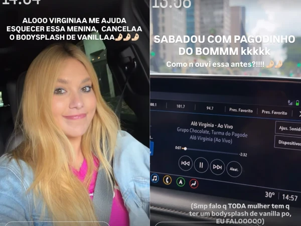 Virginia ouvindo a música 'Alô, Virginia' do grupo Chocolate  por Reprodução/Redes Sociais 
