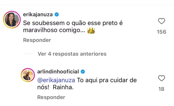 Erika Januza defende namorado Arlindinho de críticas sobre o romance por Reprodução/Instagram