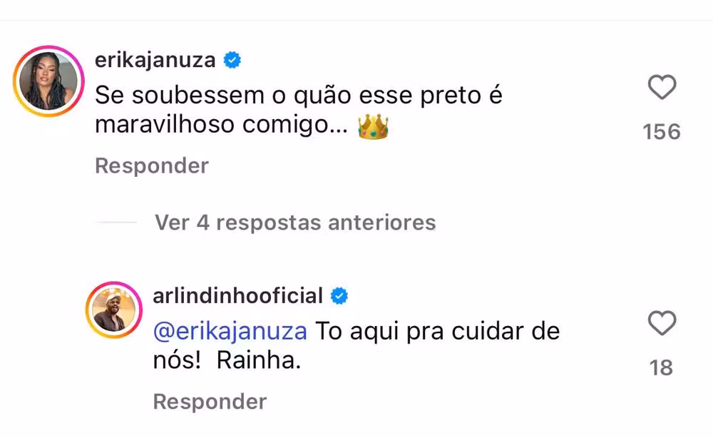 Erika Januza defende namorado Arlindinho de críticas sobre o romance por Reprodução/Instagram