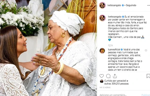 Ivete Sangalo e Mãe Carmen do Gantois  por Reprodução/Instagram 