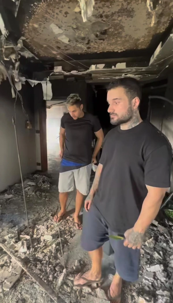 Lutador e influenciador Rafael Rey e esposa pulam do 2º andar de casa para escapar de incêndio por Reprodução/Redes Sociais 