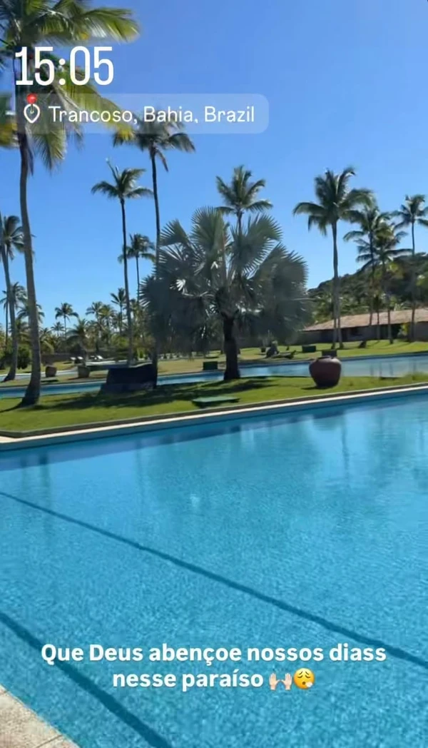 Virginia e Vini jr na Reserva Jacomã em Trancoso, na Bahia por Reprodução/Redes Sociais 