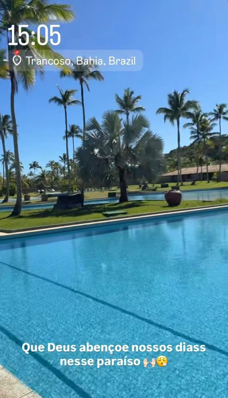 Virginia e Vini jr na Reserva Jacomã em Trancoso, na Bahia por Reprodução/Redes Sociais 