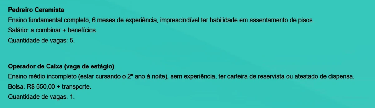 Confira vagas por Reprodução