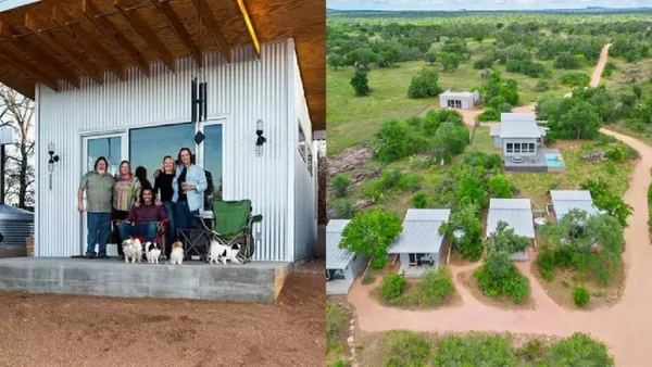 São quatro chalés para quatro casais. 