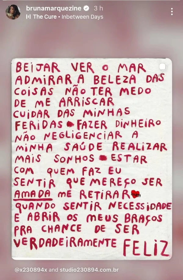 Bruna Marquezine nos Stories por Reprodução/Instagram