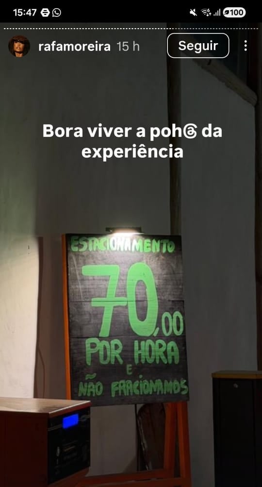 Um visitante registrou um estabelecimento cobrando R$ 70 por hora no estacionamento por Reprodução