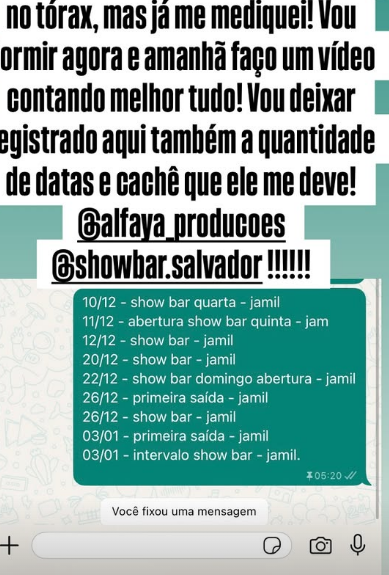 Jamil Godinho diz que se apresentou no local e não recebeu cachês por Reprodução/Redes sociais