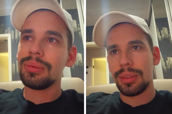 Lucas Borbas apareceu abalado com a situação da esposa internada em UTI