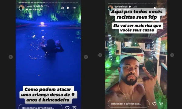 Davi Brito nos stories após ataques racistas à irmã de 9 anos por Reprodução/Redes Sociais 