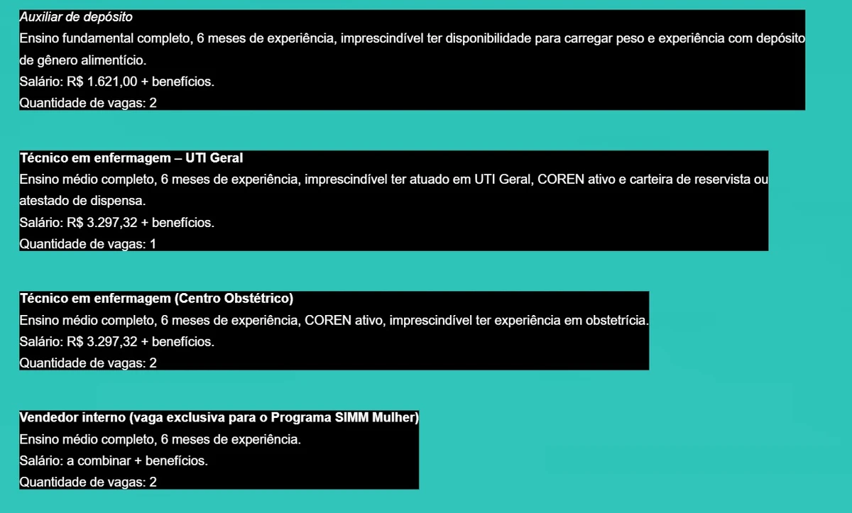Simm oferece 428 vagas para esta terça-feira (6) por Captura de tela 