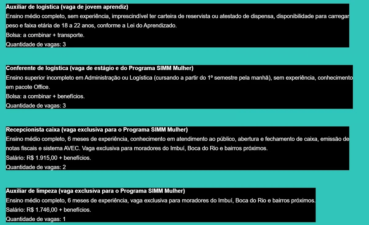 Simm oferece 428 vagas para esta terça-feira (6) por Captura de tela 