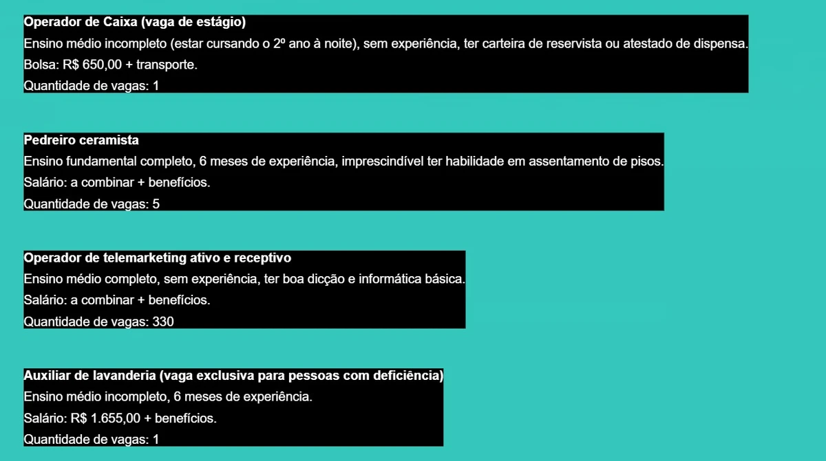 Simm oferece 428 vagas para esta terça-feira (6) por Captura de tela 