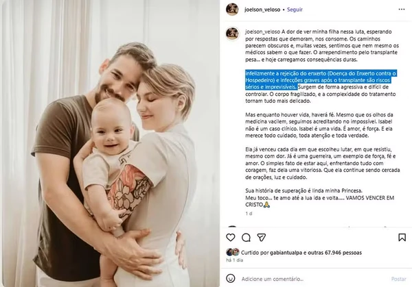 Stories do pai de Isabel Veloso  por Reprodução/Redes Sociais 