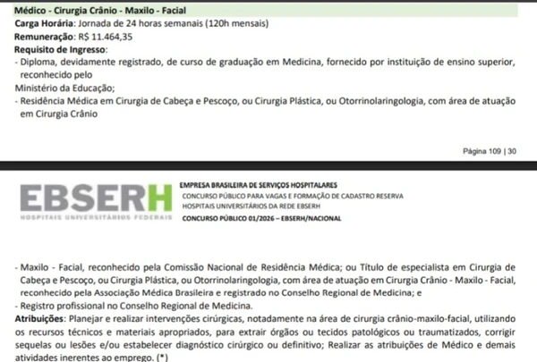 Vagas para concurso da Ebserh por Reprodução
