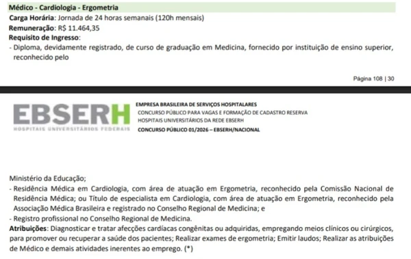 Vagas para concurso da Ebserh por Reprodução