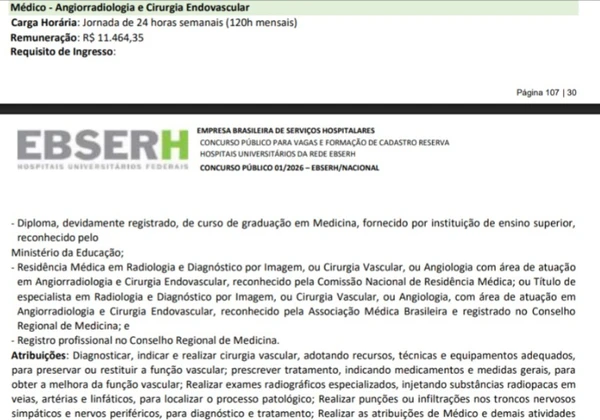 Vagas para concurso da Ebserh por Reprodução
