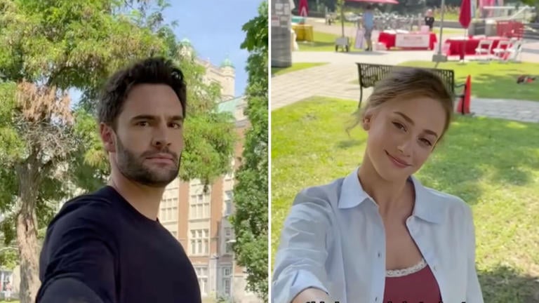 Tom Bateman e Lili Reinhart interpretam Adam e Olive no filme de A Hipótese do amor, que será lançado este ano no Prime Video por Reprodução