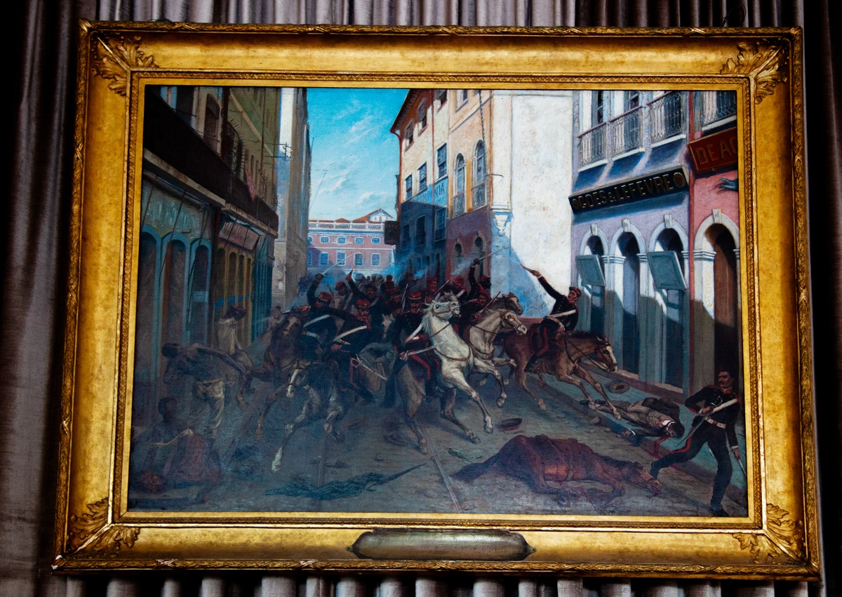 Quadro na recepção da ACB registra a Revolta dos Caixeiros, em Salvador, em 1857  por Sora Maia/CORREIO