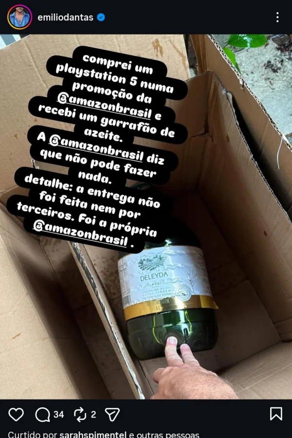 Emilio Dantas fez post criticando a Amazon por Reprodução/Instagram