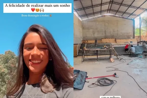 Rayssa mostrou momento da construção, celebrando por Reprodução