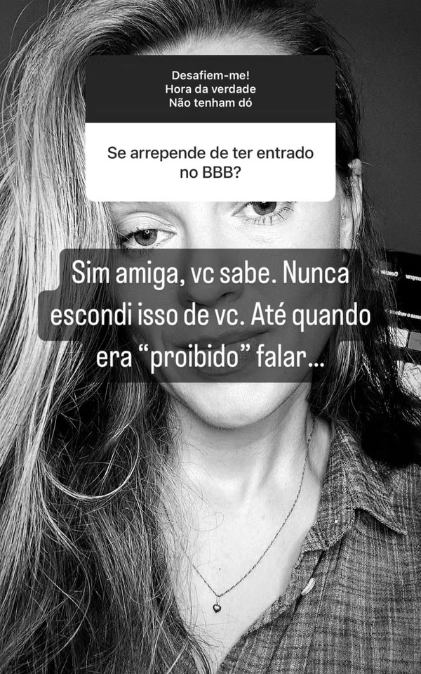 Bruna Tavares disse que se arrepende de ter participado do BBB 7 por Reprodução