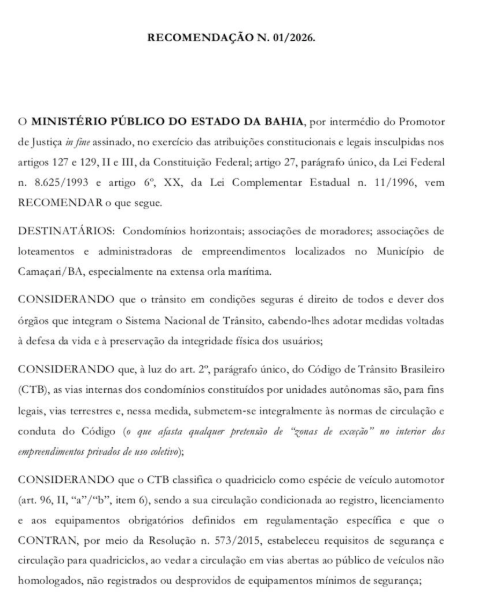 MP-BA faz recomendação sobre uso de quadriciclos no Litoral Norte por Reprodução