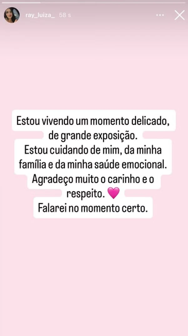 Esposa de Pedro se pronuncia após participante do BBB revelar traição por Reprodução/Instagram
