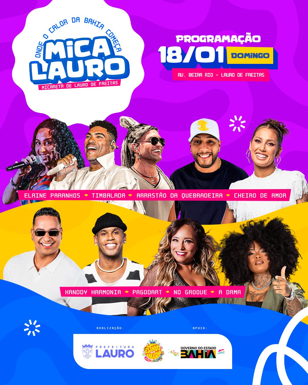 Mica Lauro 2026: Atrações da sexta-feira (18 de janeiro) por Divulgação/Prefeitura de Lauro de Freitas 