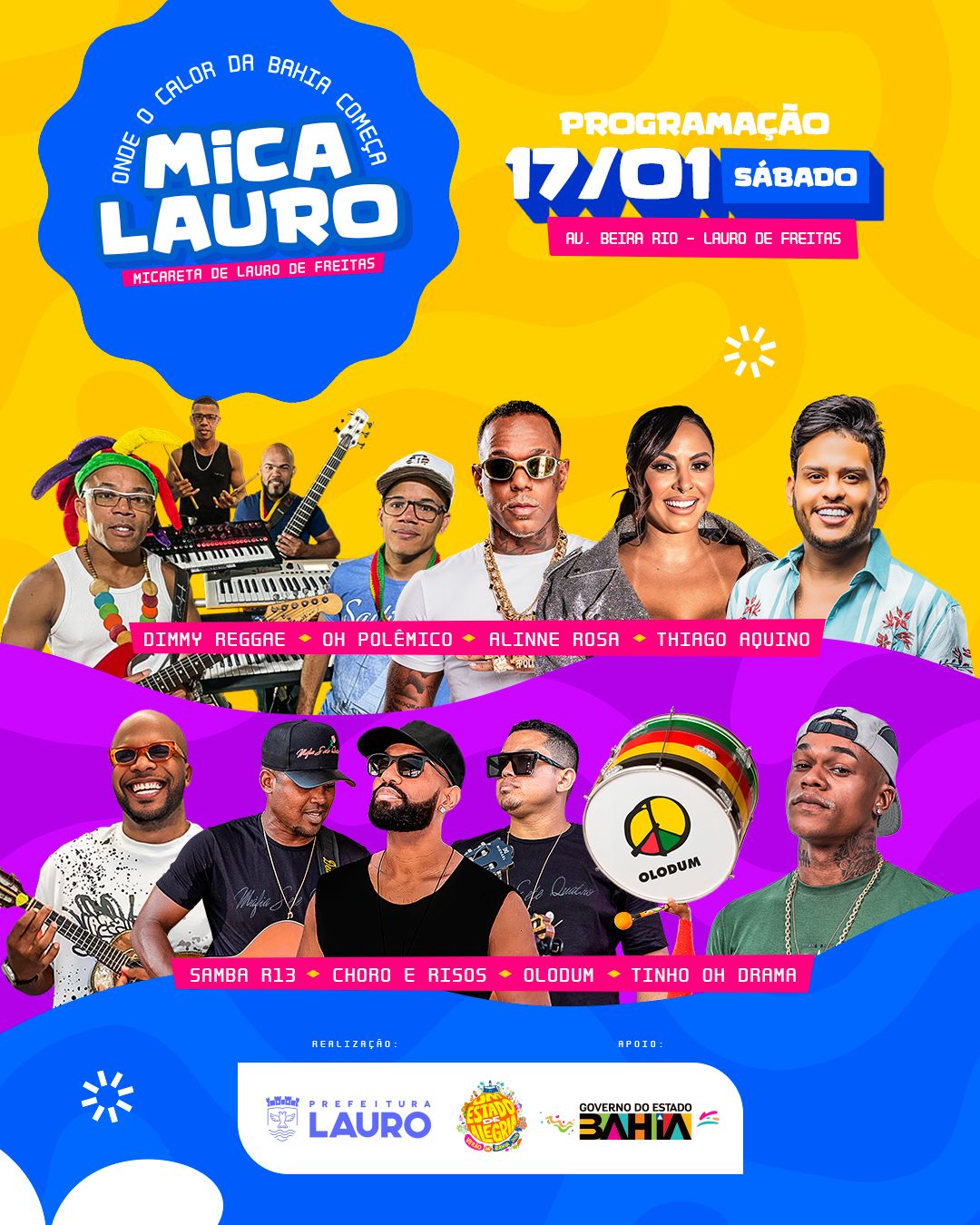 Mica Lauro 2026: Atrações da sexta-feira (17 de janeiro) por Divulgação/Prefeitura de Lauro de Freitas 