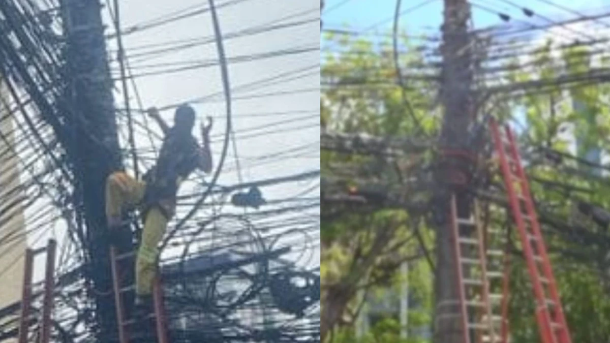 Trabalhador ficou preso em fios e foi resgatado