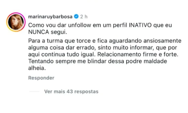 Erlan e Marina bateram boca nas redes sociais por Reprodução