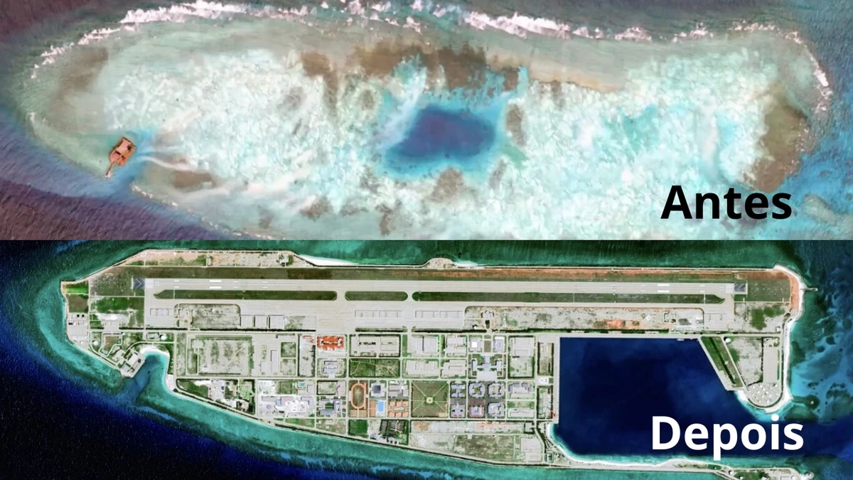 Ao despejar toneladas de areia no oceano por 12 anos, a China conseguiu criar novas ilhas a partir do zero por Reprodução