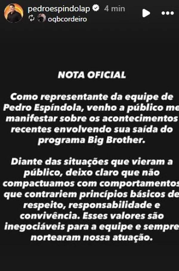 Equipe de Pedro, do 'BBB 26', abandonou trabalho nas redes por Reprodução