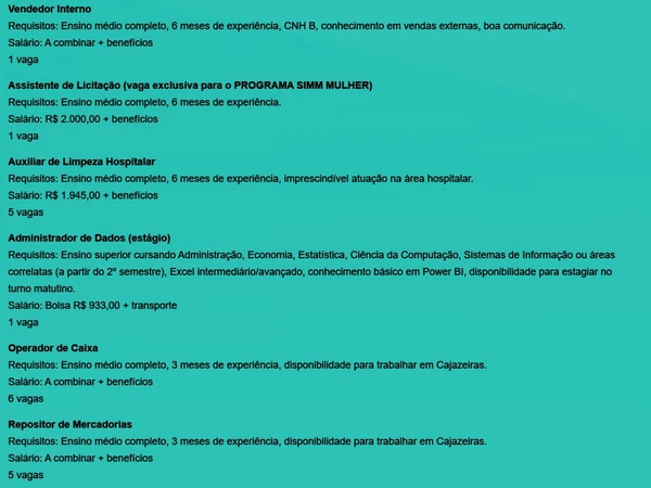 Veja vagas disponíveis por Reprodução