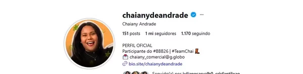 Chaiany é a primeira pipoca do 'BBB 26' a conseguir 1 milhão de seguidores por Reprodução/Instagram