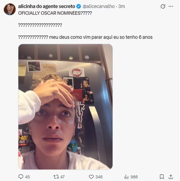 Elenco de 'O Agente Secreto' comemora indicações ao Oscar 2026 por Reprodução/Redes Sociais