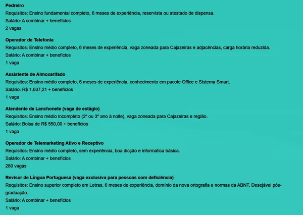 Veja quais são as vagas disponíveis por Reprodução