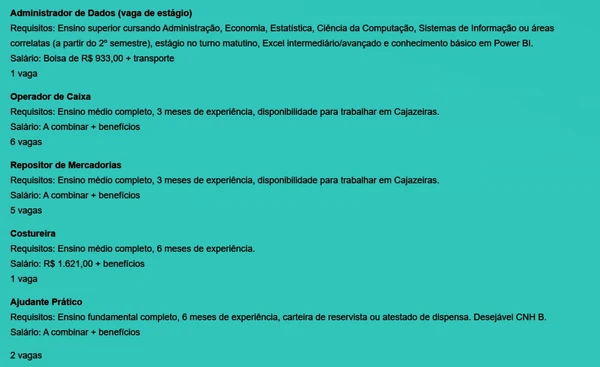 Veja quais são as vagas disponíveis por Reprodução