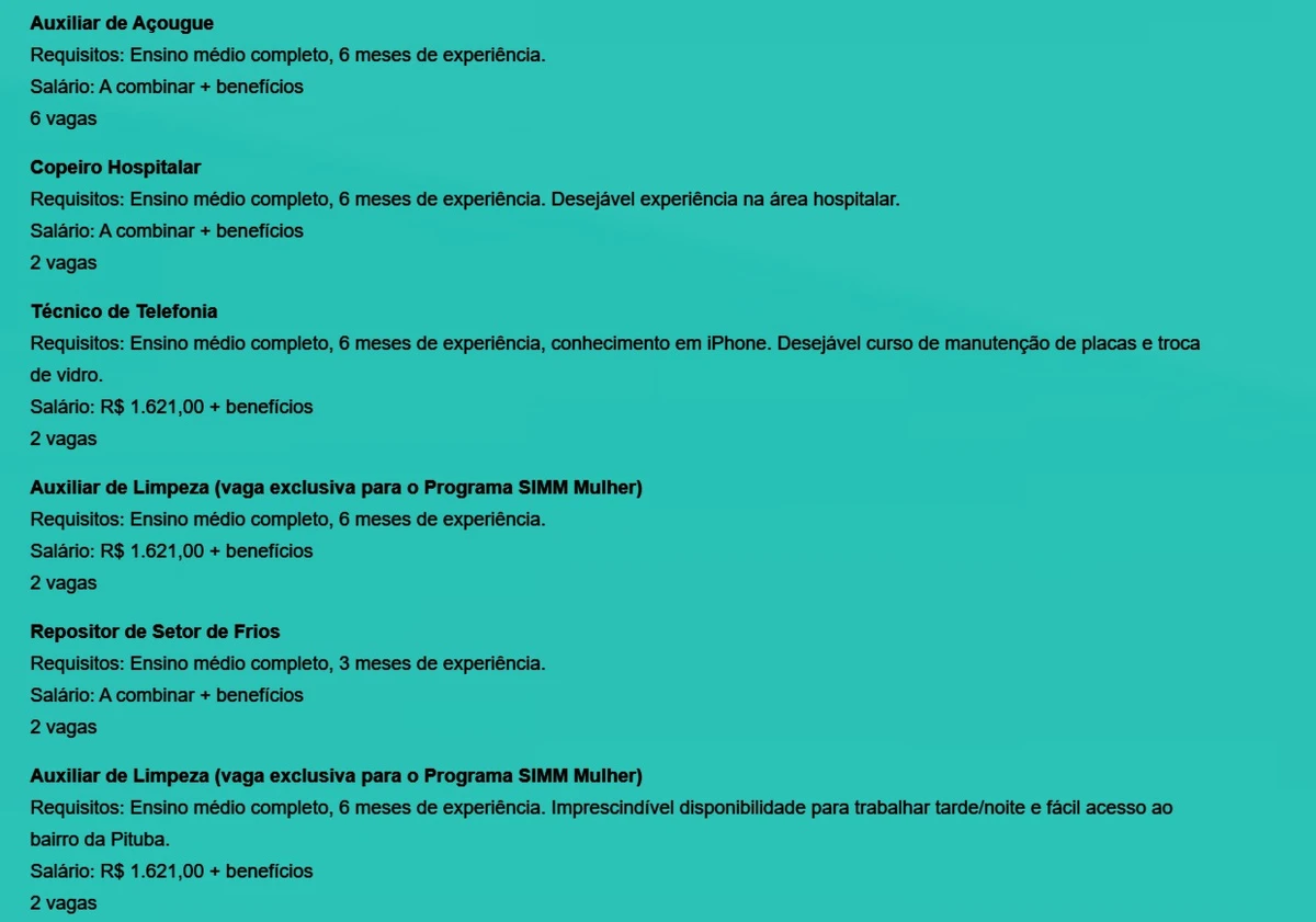 Veja quais são as vagas disponíveis por Reprodução