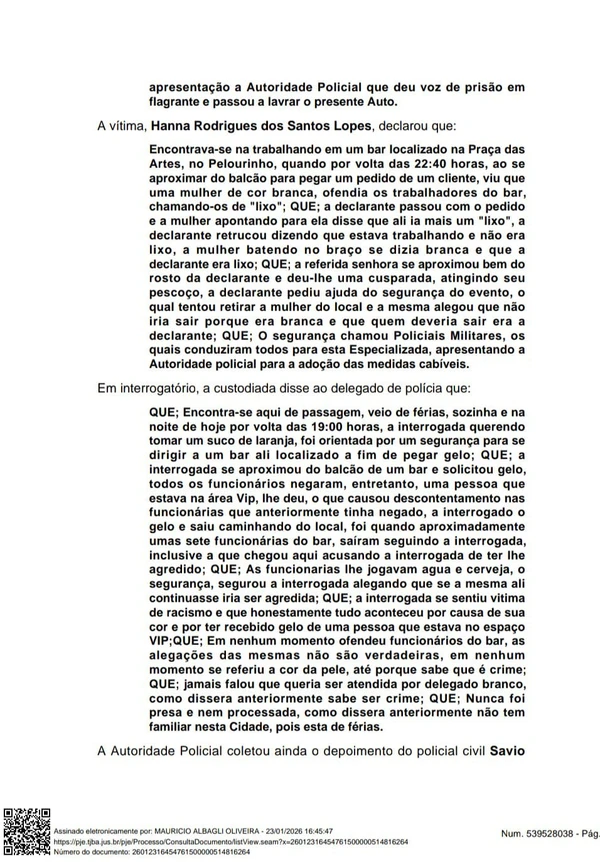 Auto de prisão por Tribunal de Justiça do Estado da Bahia (TJBA)