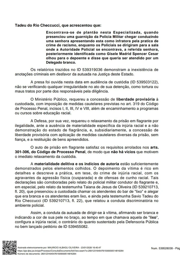 Auto de prisão por Tribunal de Justiça do Estado da Bahia (TJBA)